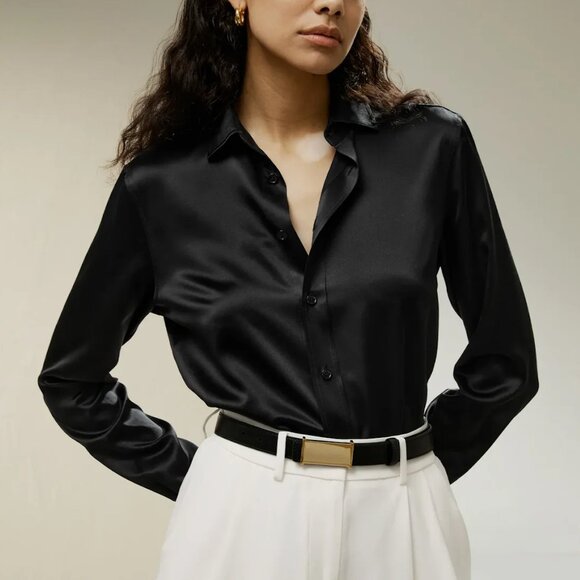 Banana Republic Black 100% Silk Shirt Sz M - Picture 1 of 7